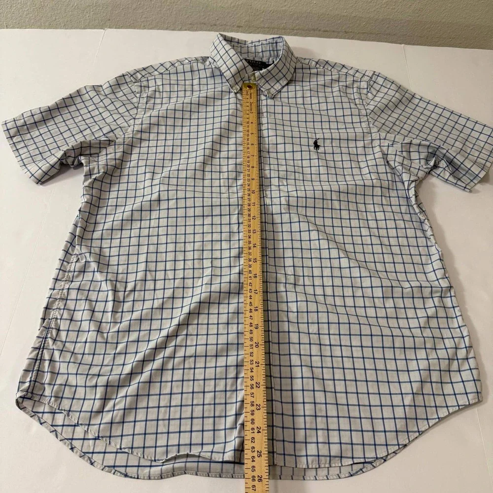 Polo Ralph Lauren Mens Large Classic Fit Performance Shirt Blue White Check